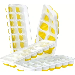 14 Bölmeli Silikon Buz Küpü Kalıpları Kapaklı - Kolay Çıkarmak Için Esnek Taban Buz Tepsisi - Kendi Yapımı Dondurma ve Buz Küpleri Için 2 Adet