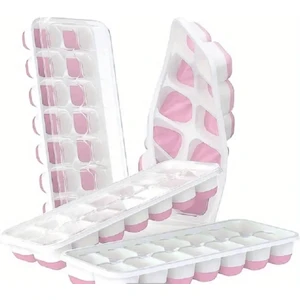 14 Bölmeli Silikon Buz Küpü Kalıpları Kapaklı - Kolay Çıkarmak Için Esnek Taban Buz Tepsisi - Kendi Yapımı Dondurma ve Buz Küpleri Için 2 Adet