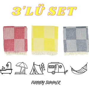 3'lü Set Dama Desenli Summer Peştamal Plaj Havlusu 70X155 cm