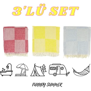 3'lü Set Dama Desenli Summer Peştamal Plaj Havlusu 70X155 cm
