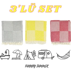 3'lü Set Dama Desenli Summer Peştamal Plaj Havlusu 70X155 cm