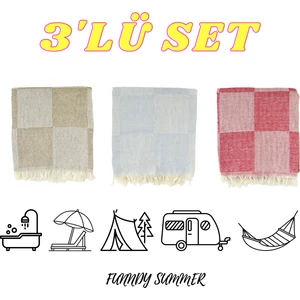 3'lü Set Dama Desenli Summer Peştamal Plaj Havlusu 70X155 cm