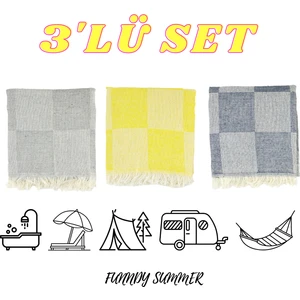 3'lü Set Dama Desenli Summer Peştamal Plaj Havlusu 70X155 cm