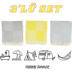 3'lü Set Dama Desenli Summer Peştamal Plaj Havlusu 70X155 cm