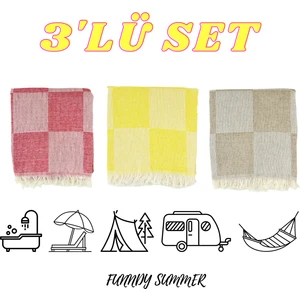 3'lü Set Dama Desenli Summer Peştamal Plaj Havlusu 70X155 cm