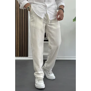Erkek Rahat Kesim Keten Pantolon Krem EDW138