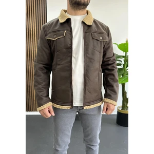 Erkek Içi Kürklü Suni Pul Deri Mont Kahverengi EDW120