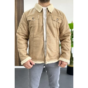 Erkek Içi Kürklü Suni Pul Deri Mont Krem EDW120