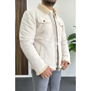 Erkek Içi Kürklü Suni Pul Deri Mont Beyaz EDW120