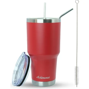 Big Pot Paslanmaz Çelik Termos Bardak 890 ml Pipetli