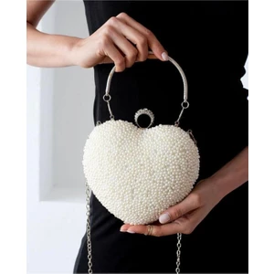 Çanta Trend Kalp Abiye Çanta Beyaz