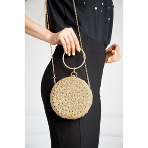 Çanta Trend Altıgen Kasa Altın Simli Abiye Çanta