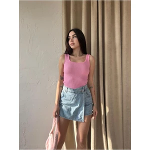 Fav Style Kadın Kare Yaka Kalın Askılı Biyeli Kaşkorse Fitilli Atlet Bluz
