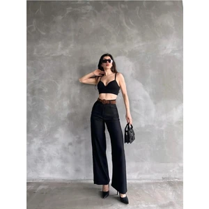 Fav Style Kadın Yüksek Bel Kemerli Boru Paça Keten Pantolon