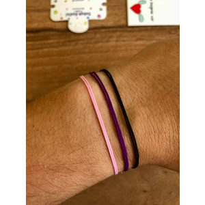 Sokak Kedisi Tasarım Üçlü Kombin Basic Ip Bileklik (Pembe-Mor-Siyah)