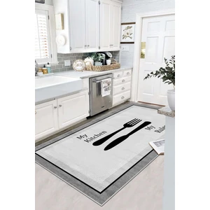 Lavita Home Makinede Yıkanabilir Kaymaz Taban Leke Tutmaz Gri Mutfak Halısı Mutfak Kesme Yolluk