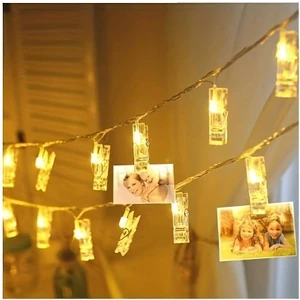 Mabs Tech - LED Işıklı 10'lu Fotoğraf Mandalları - Dekoratif Albüm Mandalı, Parti, Doğum Günü, Bebek Yaşı Kutlama