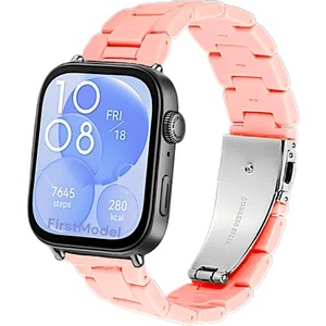 Huawei Watch Fit 3,4,4 Pro Uyumlu Reçine Kordon (Pim Çevirici Aparatı ile Akıllı Pimli) Şeker Pembe