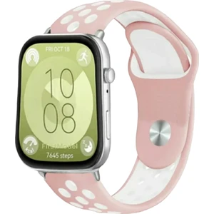 Huawei Watch Fit 3,4,4 Pro Uyumlu Delikli Spor Silikon Kordon Pim Çevirici Aparatı ile Akıllı Pimli Pembe Beyaz
