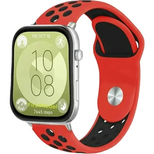 Huawei Watch Fit 3,4,4 Pro Uyumlu Delikli Spor Silikon Kordon Pim Çevirici Aparatı ile Akıllı Pim Kırmızı Siyah