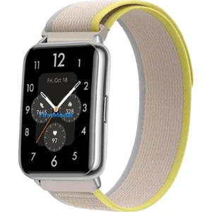 Huawei Watch Fit 2 Uyumlu Trail Loop Cırtlı Bant Kordon Pim Çevirici Aparatlı Akıllı Pimli Gri Sarı