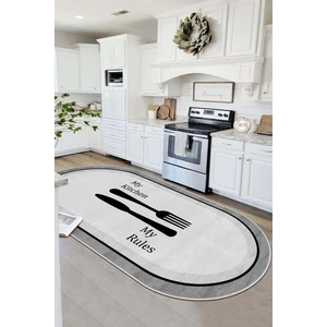 Makinede Yıkanabilir Kaymaz Taban Leke Tutmaz Gri Oval Mutfak Halısı Mutfak Kesme Yolluk