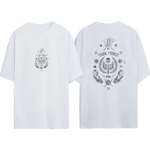 Unisex Task Force 141 Tasarım Baskılı Pamuk Beyaz Oversize T-Shirt