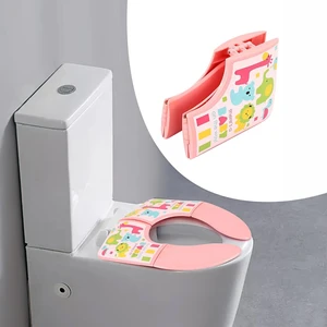 Meleni Baby Portatif Katlanabilir Çocuk Klozet Kapağı Adaptörü - Desenli Bebek Tuvalet Alıştırma Oturağı Pembe
