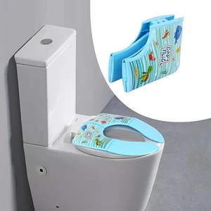 Meleni Baby Portatif Katlanabilir Çocuk Klozet Kapağı Adaptörü - Desenli Bebek Tuvalet Alıştırma Oturağı Mavi