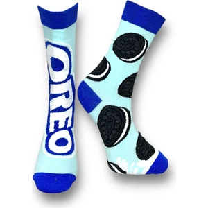 Tekli Mavi Renkli Bay/Bayan Unisex Esnek Nem Alabilen Pamuklu Oreo Desenli Soket Çorap