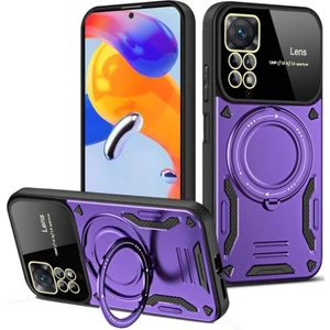 Deppo Trend Xiaomi Redmi Note 11 Pro Uyumlu Kılıf Magsafe Standlı Kamera Lens Korumalı Kılıf Dayanıklı Renkli Tank Kapak Sert Silikon Zırhlı Arka Kapak