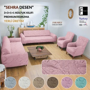Koltuk Kılıfı Sehra Desen Kanepe Takımı Kılıfı 3+3+1+1 Koltuk Örtüsü Lastili Esnek Yıkanabilir Pembe Kanepe örtüsü