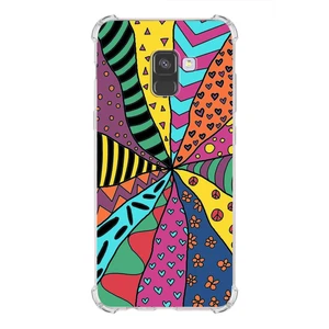 Printify Samsung Galaxy A8 Plus 2018 Retro Color 4 Baskılı Şeffaf Köşe Korumalı Antişok Kılıf