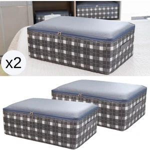 2 Adet Büyük Boy Kare Desenli Ekose Gri Baza Altı Yastık Yorgan Kıyafet Düzenleyici Hurç Seti 60X40X20 cm
