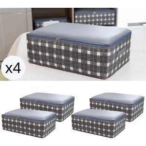 4 Adet Büyük Boy Kare Desenli Ekose Gri Baza Altı Yastık Yorgan Kıyafet Düzenleyici Hurç Seti 60X40X20 cm