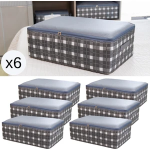 6 Adet Büyük Boy Kare Desenli Ekose Gri Baza Altı Düzenleyici Yastık Yorgan Kıyafet Hurcu 60X40X20 cm