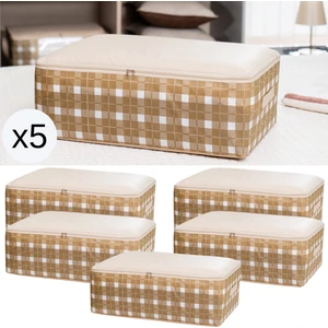 5 Adet Büyük Boy Kare Desenli Ekose Gri Baza Altı Yastık Yorgan Kıyafet Düzenleyici Hurç Seti 60X40X20 cm