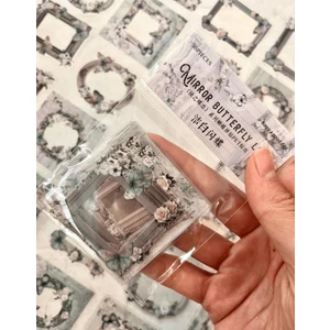 Mırror Butterfly Love Serisi Beyaz Renk Çiçek ve Kelebek Desenli Çerçeve 30 Adet Şeffaf Pet Sticker/Etiket/Çıkartma