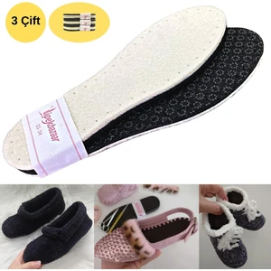 3 Çift Beyaz Keçe Kaydırmazdelikli Hobi Örgü Panduf Patik Tabanı