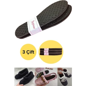 3 Çift Siyah Keçe Kaydırmazdelikli Hobi Örgü Panduf Patik Tabanı