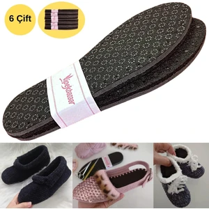 6 Çift Siyah Keçe Kaydırmazdelikli Hobi Örgü Panduf Patik Tabanı