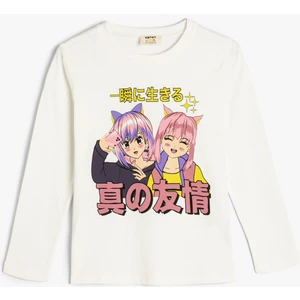 T-Shirt Anime Baskılı Uzun Kollu Bisiklet Yaka Pamuklu