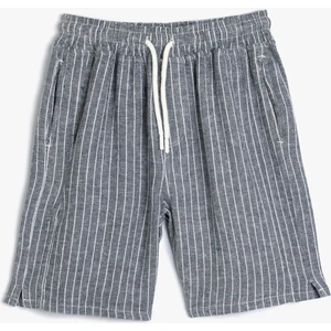 Keten Şort Cepli Beli Lastikli Bağlamalı