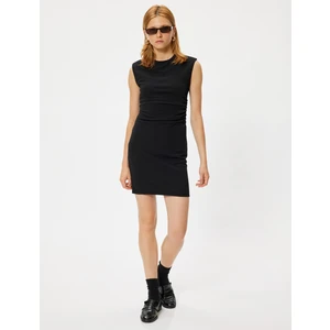 Mini Kolsuz Kalem Elbise Yuvarlak Yaka Slim Fit