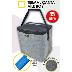 45 Litre Termoslu Keten Buz Akülü Kamp Piknik ve Plaj Çantası Termal Isı Yalıtımlı Çanta Gri