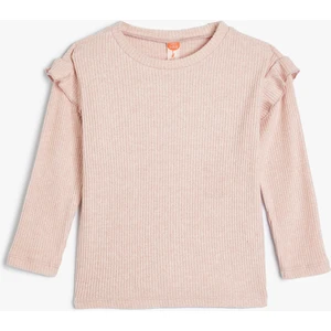 T-Shirt Ribanalı Uzun Kollu Fırfır Detaylı Yumuşak Dokulu