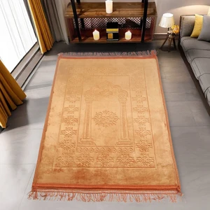 Asya Bayrak Soft Yumuşak Kadife Peluş Seccade Gold
