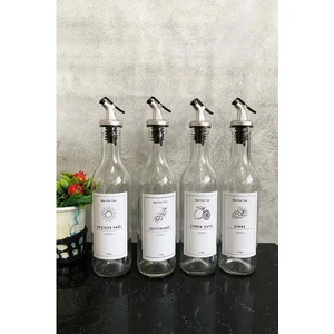 4'lü Cam Yağdanlık Sirkelik Limonluk Beyaz Etiketli Damlatmaz Başlıklı 375 ml