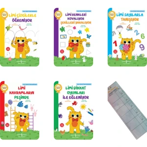 Kedi Limi ile Eğlen Öğren Okul Öncesi Aktivite Seti 5 Kitap - Okuma Takip Ayracı