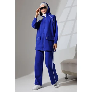 Mihran Butik Kadın Saks Mavisi Mevsimlik Penye Alt Üst Spor ve Rahat Tesettür Takım